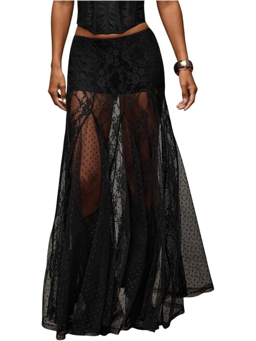 Sheer Lace Maxi Skirt for Women | Sexy See-Through Low Waist Flowy Style
